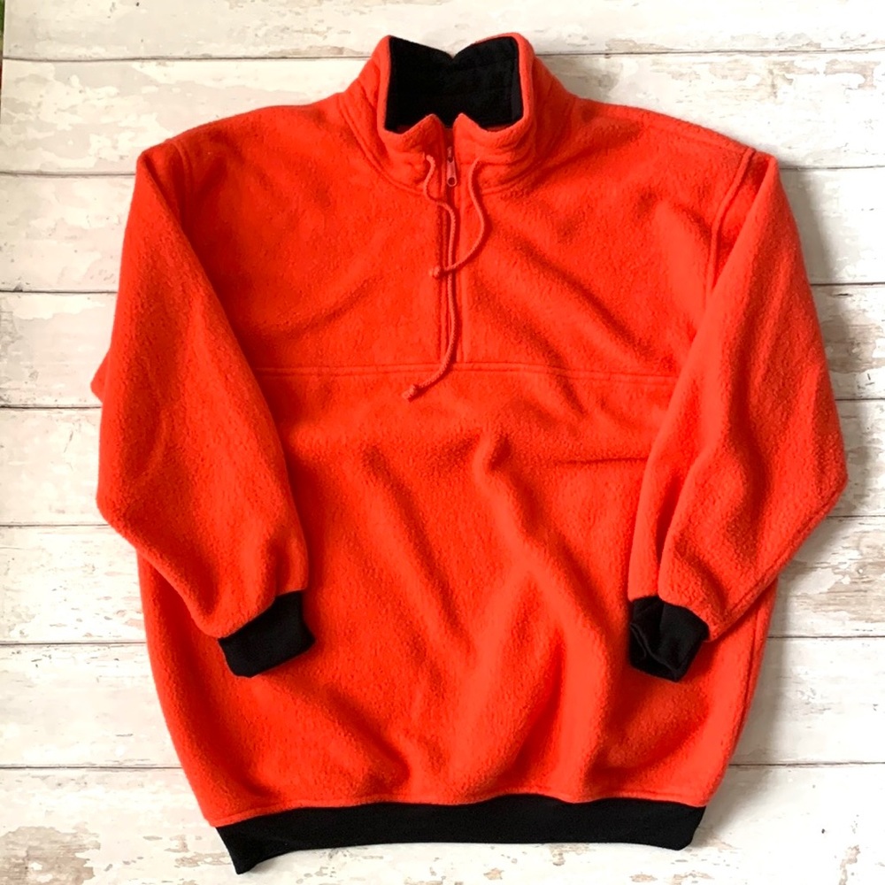Unisex XL Adult 3/4 Zip Orange Fleece Pullover Sweater Jacket Sweatshirt X Large